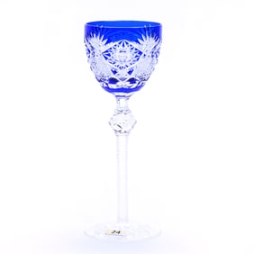 Wine Stem, Brilliant Period Cut Glass, Cobalt Blue Cut To Clear
