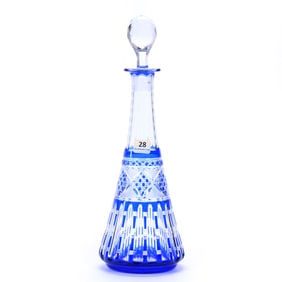 Decanter, Brilliant Period Cut Glass, Cobalt Blue Cut To Clear