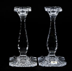 Pair Square Candle Stick Holders, American Brilliant Cut Glass