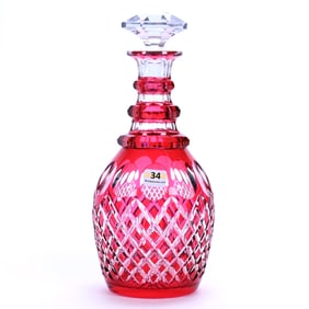 Decanter, Brilliant Period Cut Glass, Red Cut To Clear