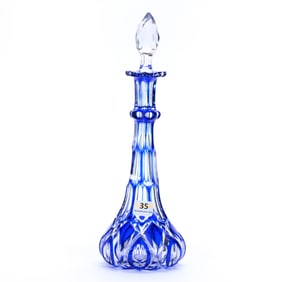 Decanter, Brilliant Period Cut Glass, Cobalt Blue Cut To Clear