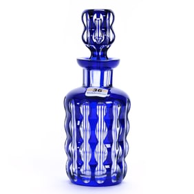 Cologne Bottle, Brilliant Period Cut Glass, Cobalt Blue Cut To Clear