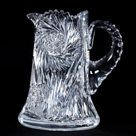 Pitcher, American Brilliant Cut Glass, Signed Hawkes