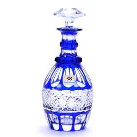 Decanter, Brilliant Period Cut Glass, Cobalt Blue Cut To Clear
