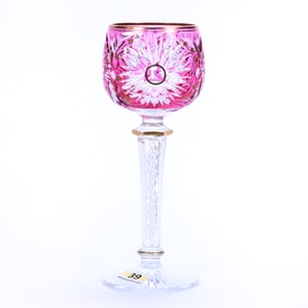 Wine Stem, Brilliant Period Cut Glass, Cranberry Cut To Clear