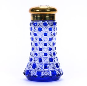 Muffineer, Brilliant Period Cut Glass, Cobalt Blue Cut To Clear, Cane Pattern
