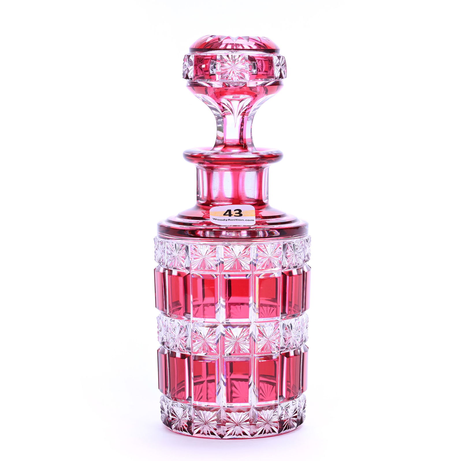 Cologne Bottle, Brilliant Period Cut Glass, Red Cut To Clear, Panels And Stars Pattern By Val St. (1 of 3)