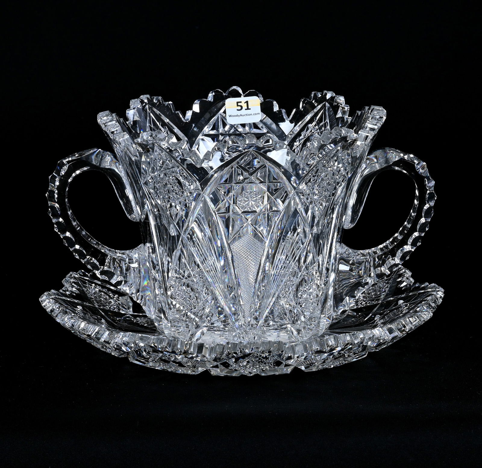 Two Handled Ice Tub With Underplate, American Brilliant Cut Glass, Signed Hawkes Holland Pattern (1 of 3)