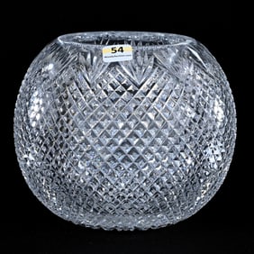 Rose Bowl, American Brilliant Cut Glass, Crosscut Diamond And Fan Motif, Hobstar Base