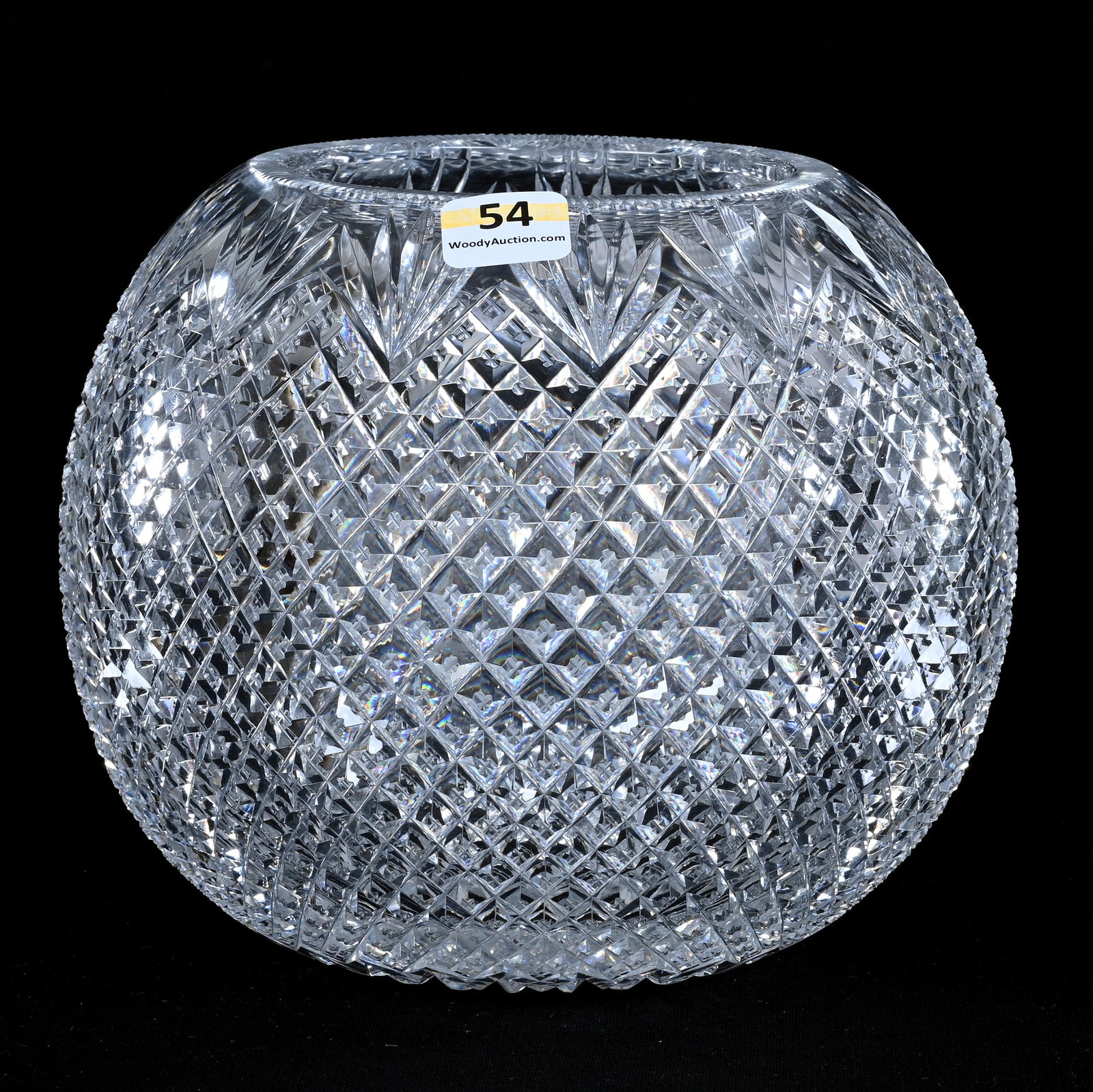 Rose Bowl, American Brilliant Cut Glass, Crosscut Diamond And Fan Motif, Hobstar Base: Rose Bowl, American Brilliant Cut Glass, Crosscut Diamond And Fan Motif, Hobstar Base, 6" x 6.75", Georgia Private Collection.