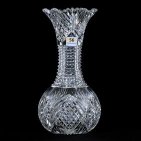 Vase, American Brilliant Cut Glass, Hobstar, Crosscut Diamond, Prism, And Fan Motif