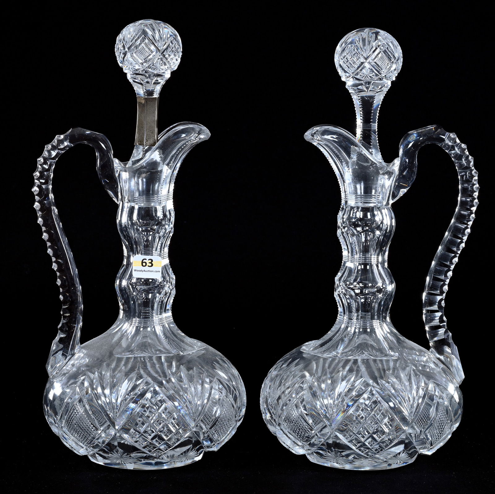 Pair Double Gooseneck Decanters, Brilliant Period Cut Glass, Pattern 2900/17 By Val St. Lambert (1 of 4)