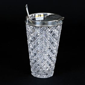 Martini Glass With Stirrer, American Brilliant Cut Glass, Cane Pattern With Raycut Base