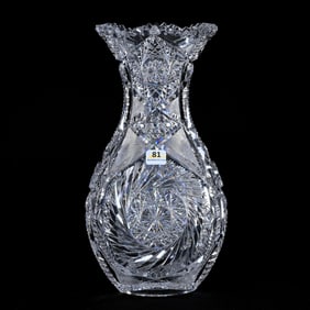 Vase, American Brilliant Cut Glass, Pinwheel, Hobstar, Cane, Crosshatch, Nailhead Diamond, Star, And