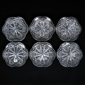 (7) Plates, American Brilliant Cut Glass, Indian Pattern