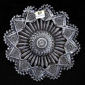 Plate, American Brilliant Cut Glass, Signed Sinclaire Pattern Resembles Star And Pillar