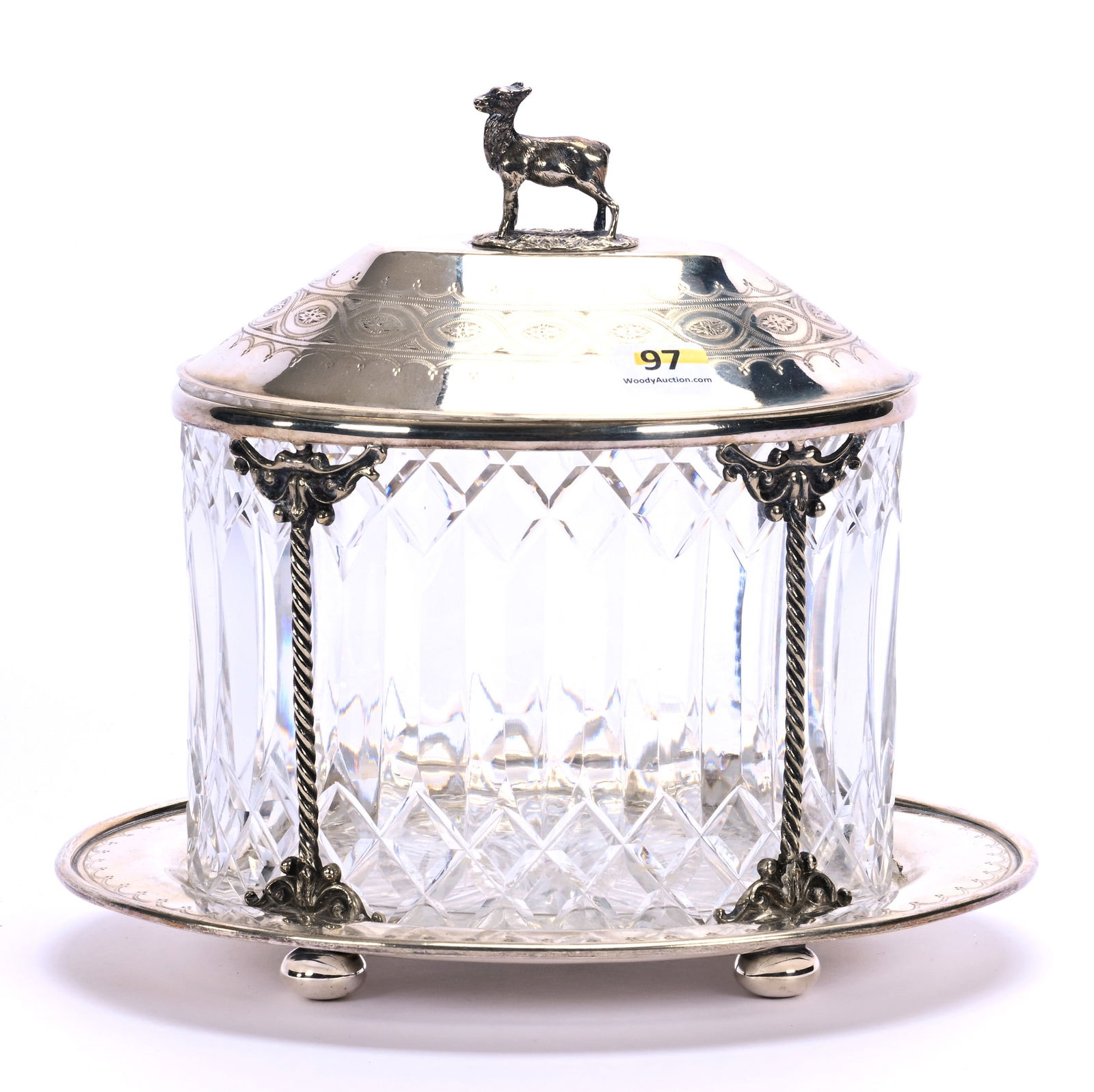Oval Biscuit Jar Mounted On Silverplate Base, Brilliant Period Cut Glass (1 of 4)