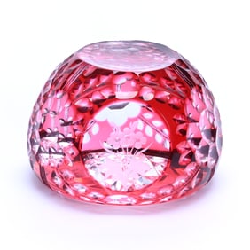 Paperweight, Brilliant Period Cut Glass, Cranberry Cut To Clear