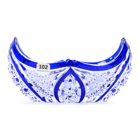 Banana Bowl, Brilliant Period Cut Glass, Cobalt Blue Cut To Clear