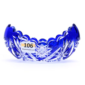 Small Banana Nut Bowl, Brilliant Period Cut Glass, Cobalt Blue Cut To Clear