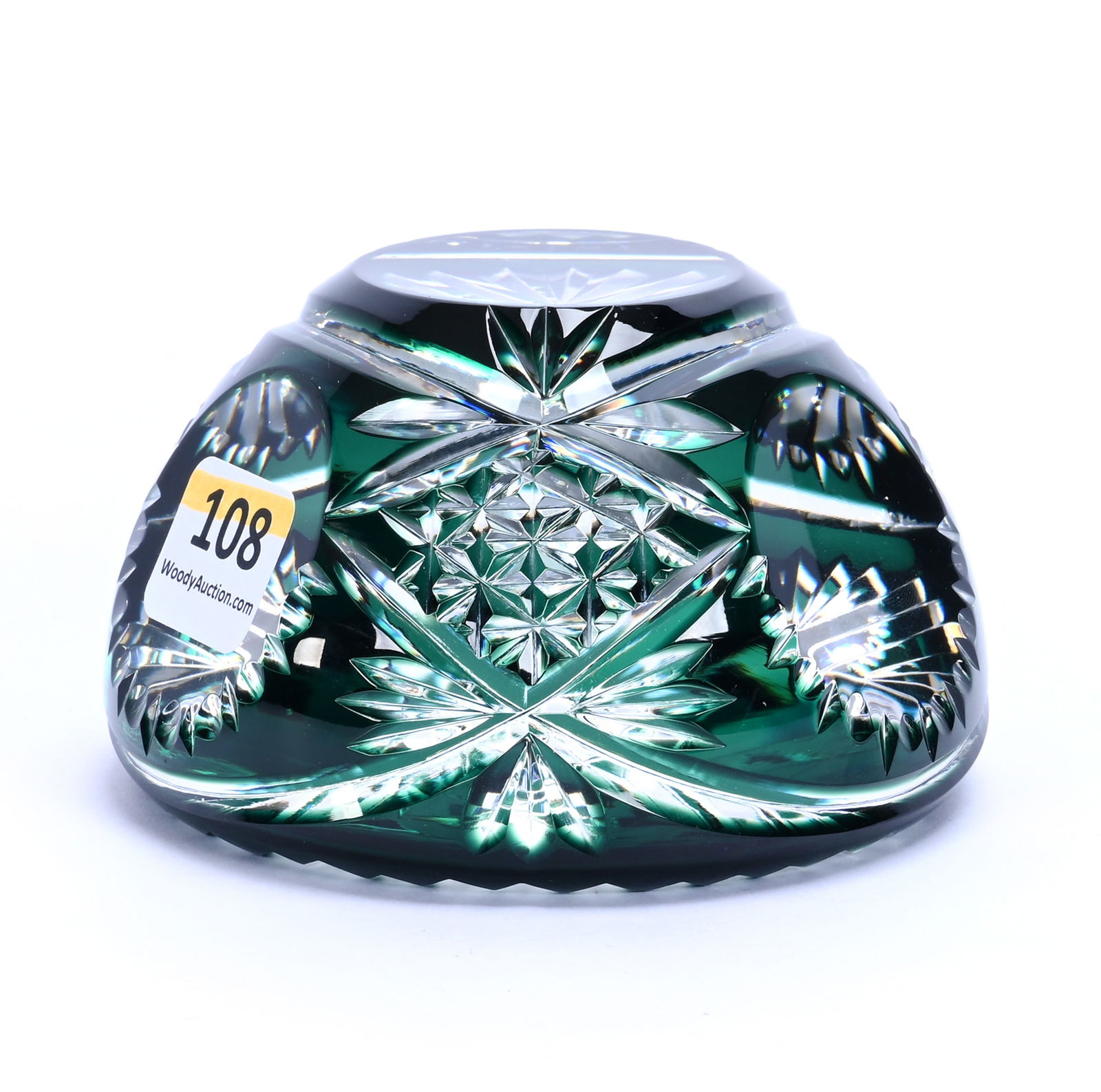 Paperweight, Brilliant Period Cut Glass, Emerald Green Cut To Clear (1 of 3)