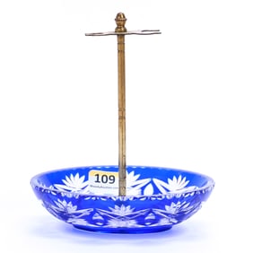 Toothbrush Holder/Dish, Brilliant Period Cut Glass, Blue Cut To Clear