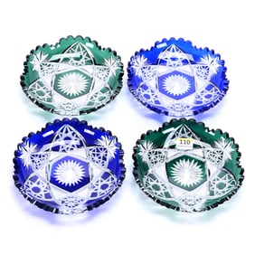 (4) Plates, Brilliant Period Cut Glass, Color Cut To Clear, Attributed To Val St. Lambert