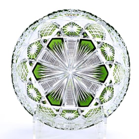 Bowl, Brilliant Period Cut Glass, Green Cut To Clear, Pattern #3165/17 By Val St. Lambert