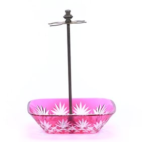 Toothbrush Holder/Dish, Brilliant Period Cut Glass, Cranberry Cut To Clear