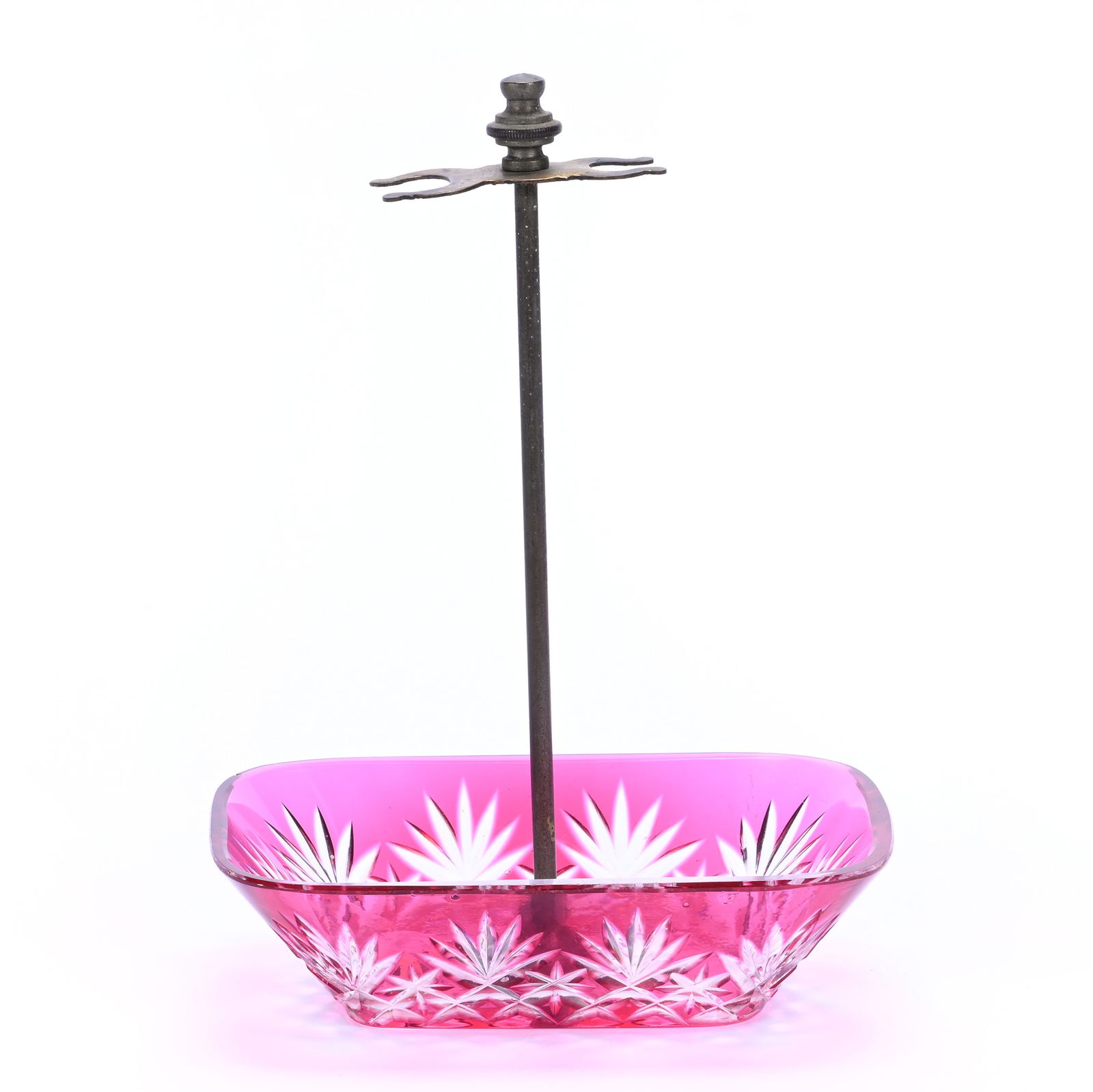 Toothbrush Holder/Dish, Brilliant Period Cut Glass, Cranberry Cut To Clear (1 of 3)