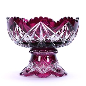 Punch Bowl, Two Part, Brilliant Period Cut Glass, Amethyst Cut To Clear