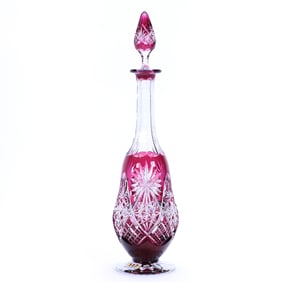 Pedestal Decanter, Brilliant Period Cut Glass, Amethyst Cut To Clear