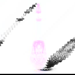 Pedestal Decanter, Brilliant Period Cut Glass, Amethyst Cut To Clear