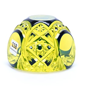 Paperweight, Brilliant Period Cut Glass, Two Color - Cobalt Blue Over Vaseline, Attributed To Val