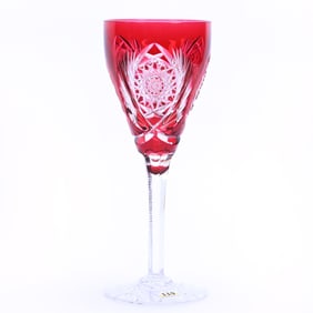 Chalice, Brilliant Period Cut Glass, Red Cut To Clear Elsie Pattern By Val St. Lambert
