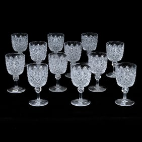 (12) Goblets, American Brilliant Cut Glass, Russian Pattern With Star Cut Buttons