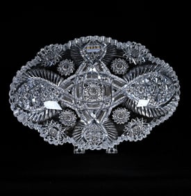 Bread Tray, American Brilliant Cut Glass, Four Alternating Sections Of Hobstar, Vesica, Russian,