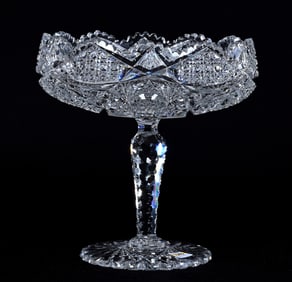 Compote, American Brilliant Cut Glass, Signed Clark Huyler Pattern