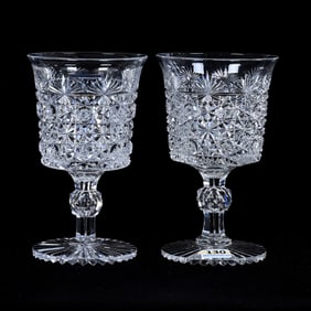 Pair Goblets, American Brilliant Cut Glass, Persian Russian Pattern By Hawkes