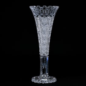 Trumpet Vase, American Brilliant Cut Glass, Alhambra Pattern By Meriden