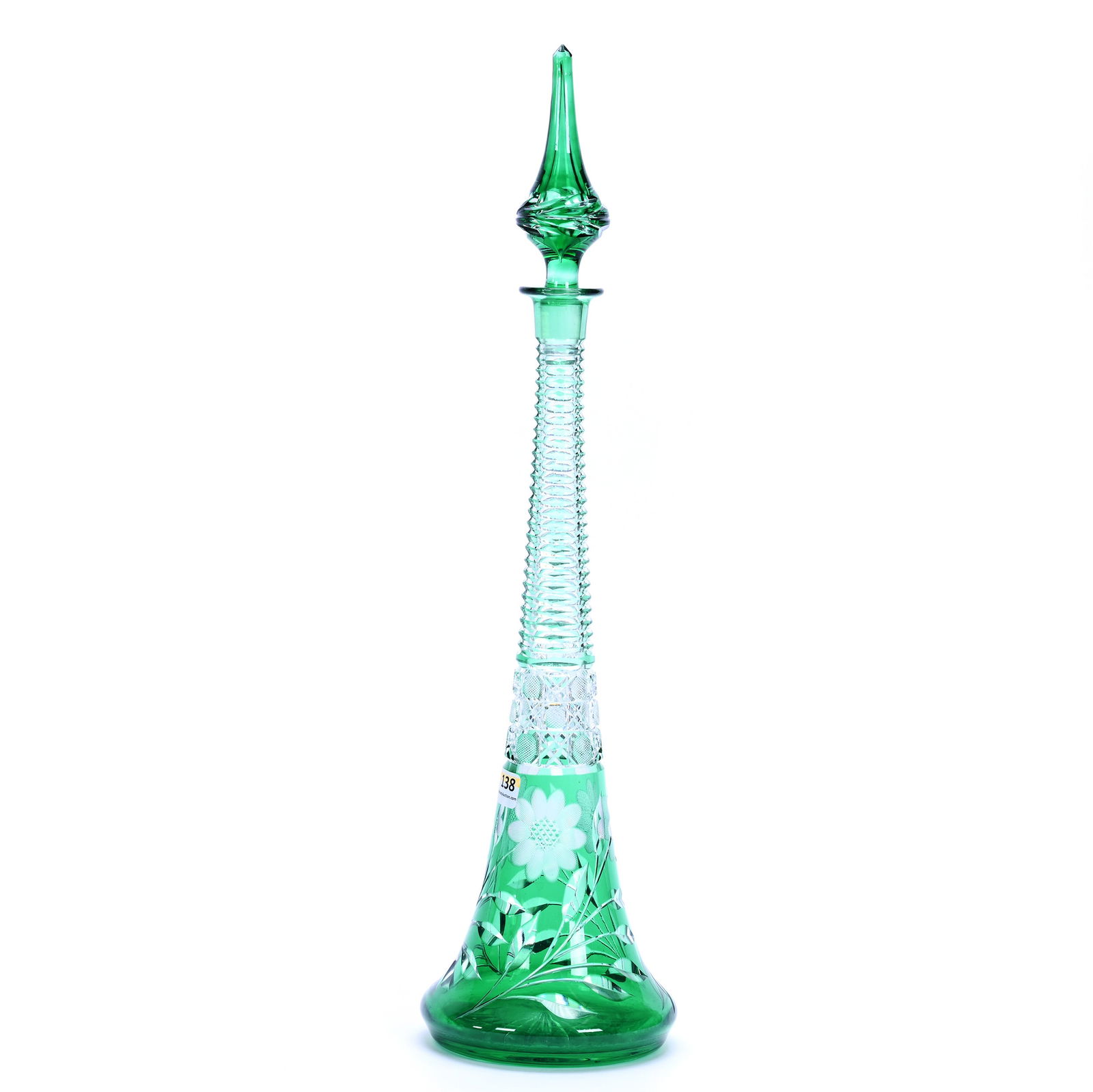 Decanter, Steeple Shape, Brilliant Period Cut Glass, Green Cut To Clear (1 of 5)