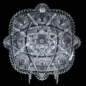 Square Bowl, American Brilliant Cut Glass, Very Well Cut Hobstar, Crosshatch, Star And Fan Motif