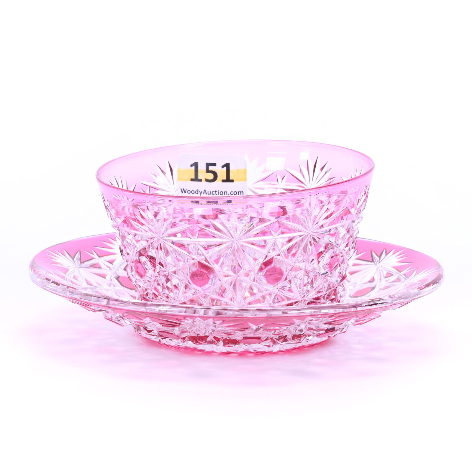 Ramekin & Underplate, American Brilliant Cut Glass, Cranberry Cut To Clear (1 of 4)