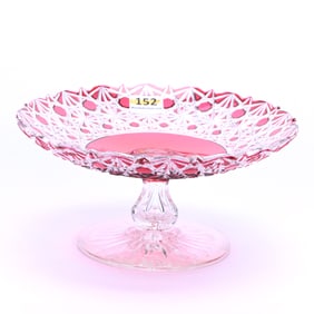 Pedestal Pastry Stand, American Brilliant Cut Glass, Red Cut To Clear