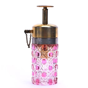 Atomizer, Brilliant Period Cut Glass, Cranberry Cut To Clear, Cane Pattern