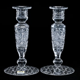 Pair Candlesticks, American Brilliant Cut Glass, Russian Ambassador Pattern