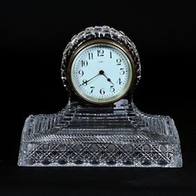 Mantel Clock, American Brilliant Cut Glass, Cane Pattern, Original New Haven Clock Works