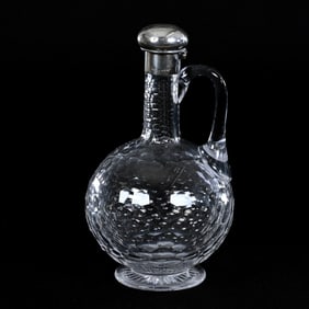 Decanter, Brilliant Period Cut Glass, Honeycomb Pattern With Uncut Handle