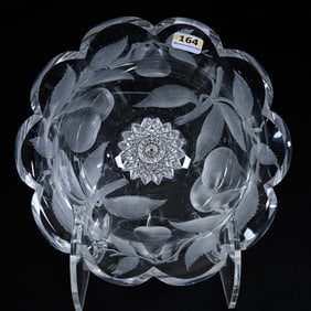 Bowl, American Brilliant Cut Glass, Signed Egginton Engraved Pears Pattern