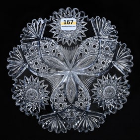 Plate, American Brilliant Cut Glass, Chrysanthemum Pattern By Hawkes